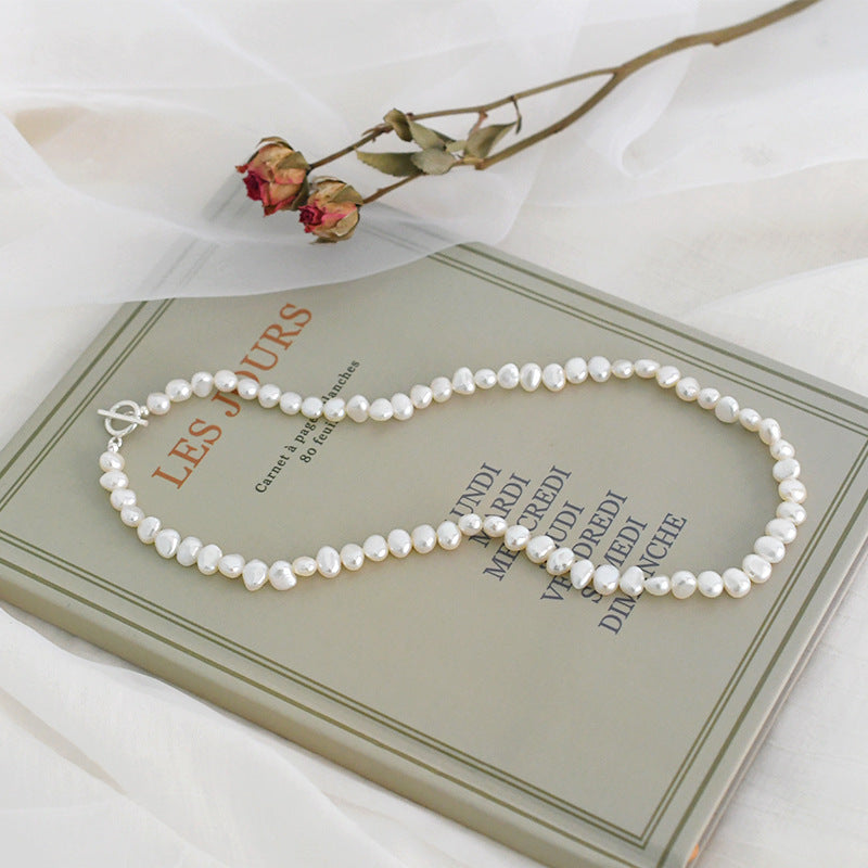 Baroque Pearl Necklace 925 Silver OT Buckle Female