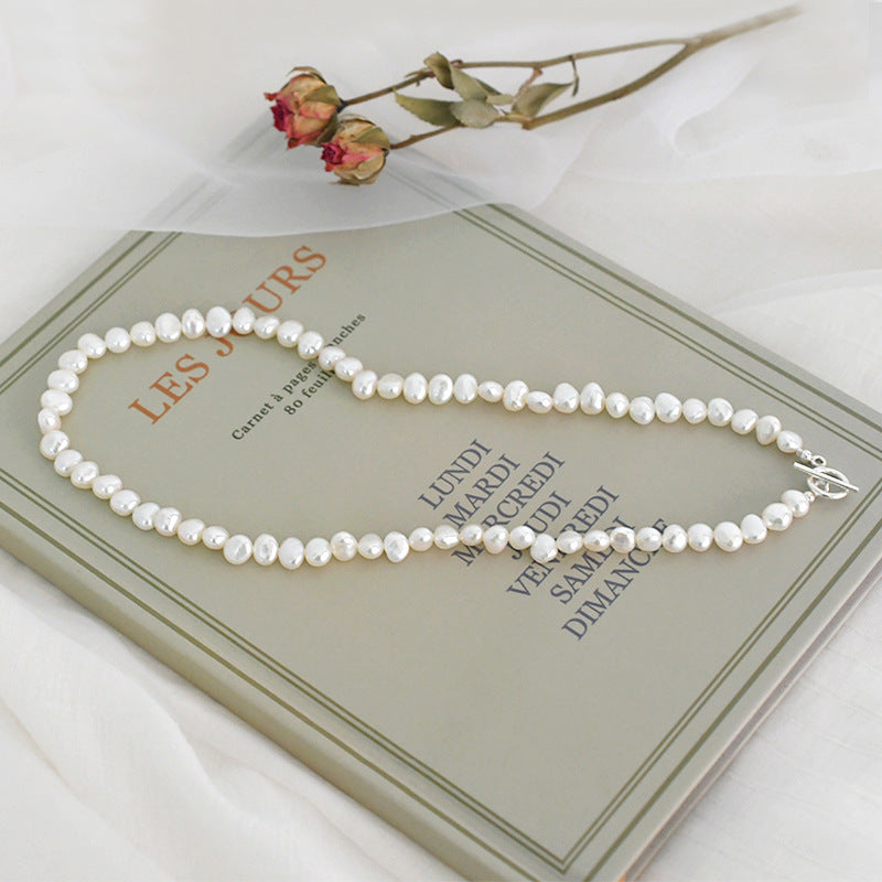 Baroque Pearl Necklace 925 Silver OT Buckle Female